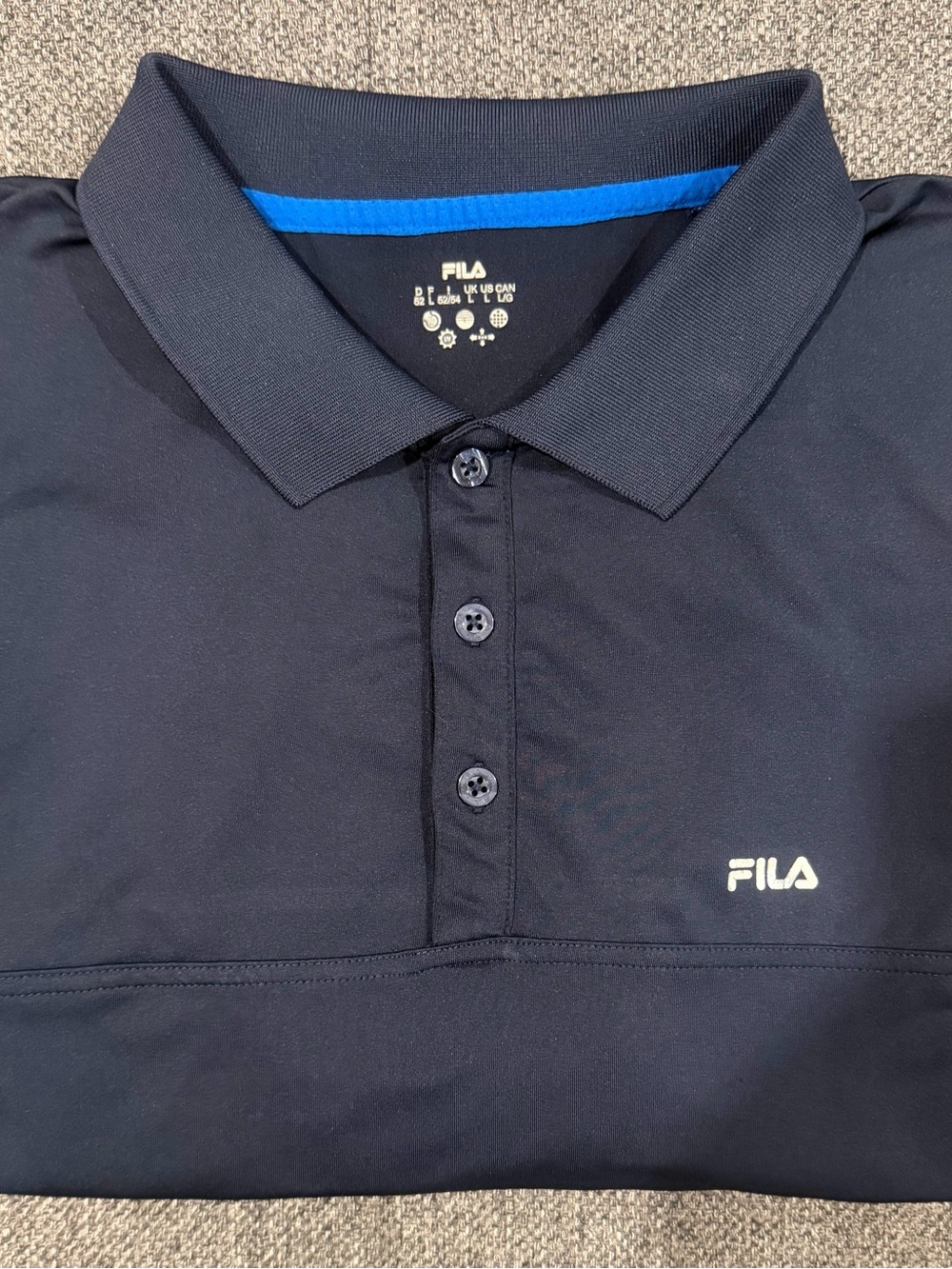 Fila Men’s Black Polo with White Logo and Blue Trim
